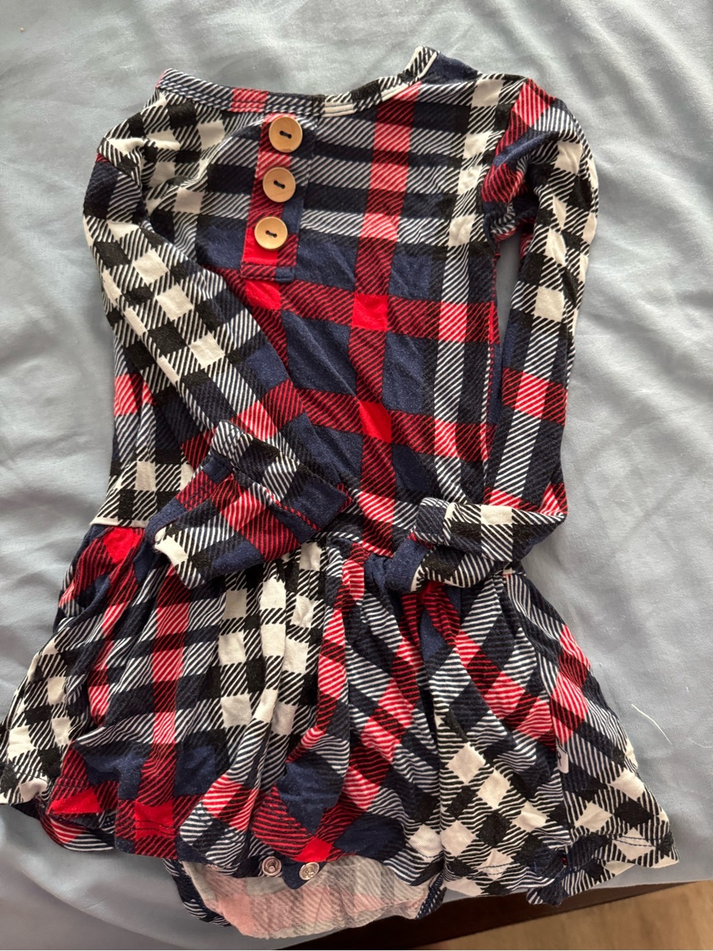 Girls' Red Navy and White Plaid Long-Sleeve Casual Dress